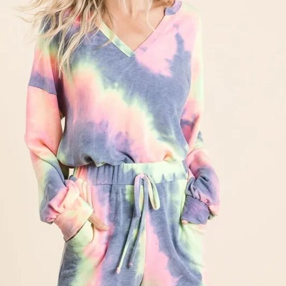 ✨NWT BiBi Tie Dye French Terry Top and Shorts Set - Picture 1 of 13